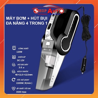 Máy Hút Bụi Ô Tô - Máy Hút Bụi Cầm Tay -  Đa Năng 4 Trong 1 - Hút Bụi, Bơm Hơi, Đo Áp Suất Lốp, Đèn Pin