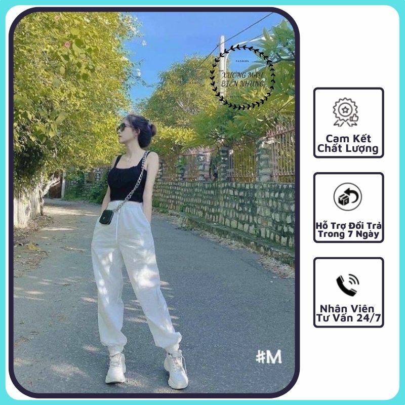Quần đũi bom GU jogger gấu bo chun lên dáng cực ngầu chất vải đũi xước Hàn cao cấp