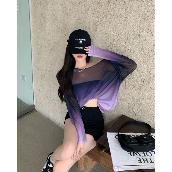 Áo thun COZOKC tay dài dáng rộng chống nắng phong cách thời trang Hàn Quốc