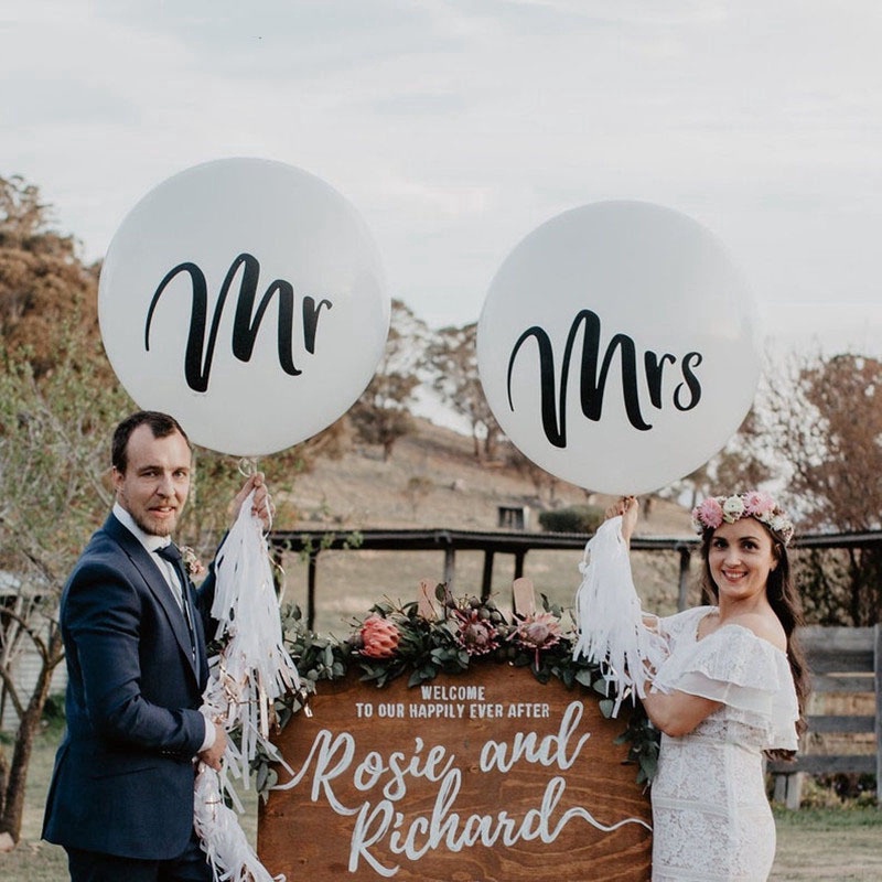 Set 2 Bong Bóng Cao Su 36 Inch In Chữ Mr &amp; Mrs Trang Trí Tiệc Cưới