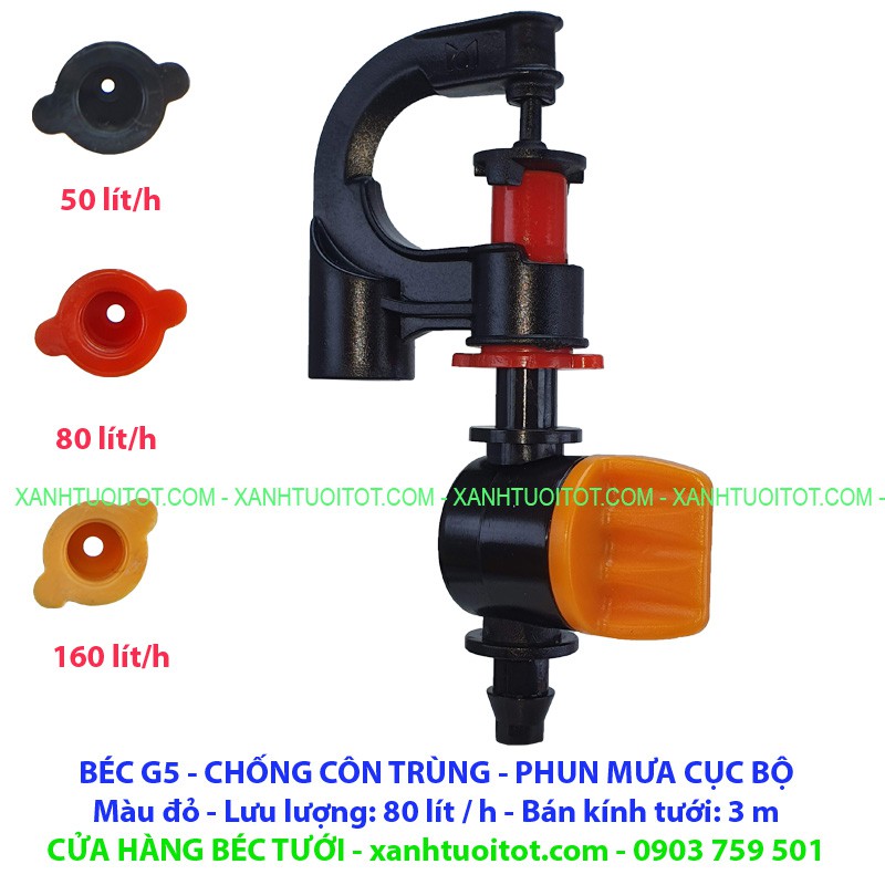 Bộ 50 BÉC TƯỚI G5 80 LÍT/H + VAN 5LY CHỐNG CÔN TRÙNG - MÀU ĐỎ