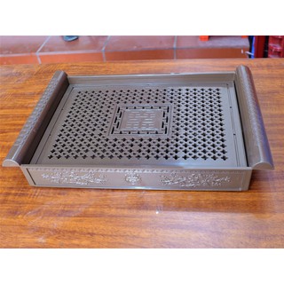 khay trà nhựa giả gỗ đồng tiền to