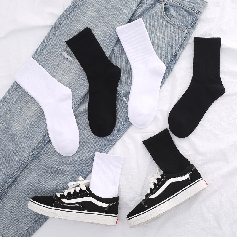 Tất nam nữ cổ cao 2 màu đen trắng phong cách đơn giản dễ thương [ Tất chữ XX ] [ MÃ A703 ]