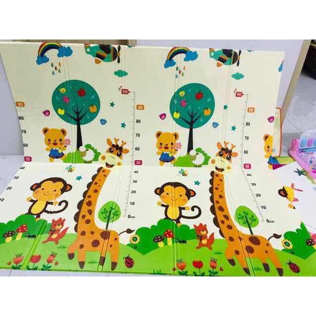 Thảm xốp cho bé XPE gấp gọn tấm lót trải sàn 2 mặt chống thấm chống trơn hàn quốc phủ silicon 1m8 2m