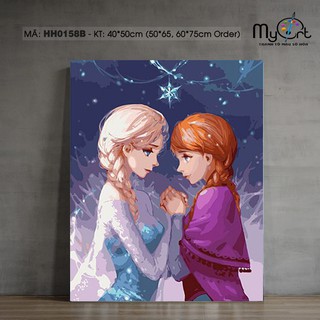 Tranh sơn dầu số hóa Mã HH0158B Tranh tô màu theo số Disney Nữ hoàng băng giá Frozen Elsa và Anna