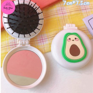 Gương kèm lược gấp gọn cho nữ, lược massage, gương mini cầm tay bỏ túi hichi nhiều hình kute