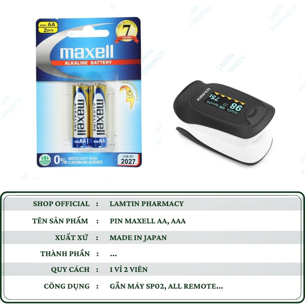 Pin Đũa AAA và AA Maxell alkaline LR03, Gắn thiết bị y tế sp02 chính hãng ( Vỉ 2 viên )