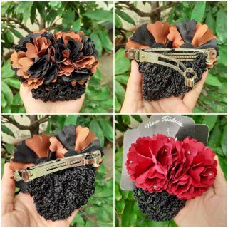 Kẹp tóc đính hoa có lưới chụp tóc
