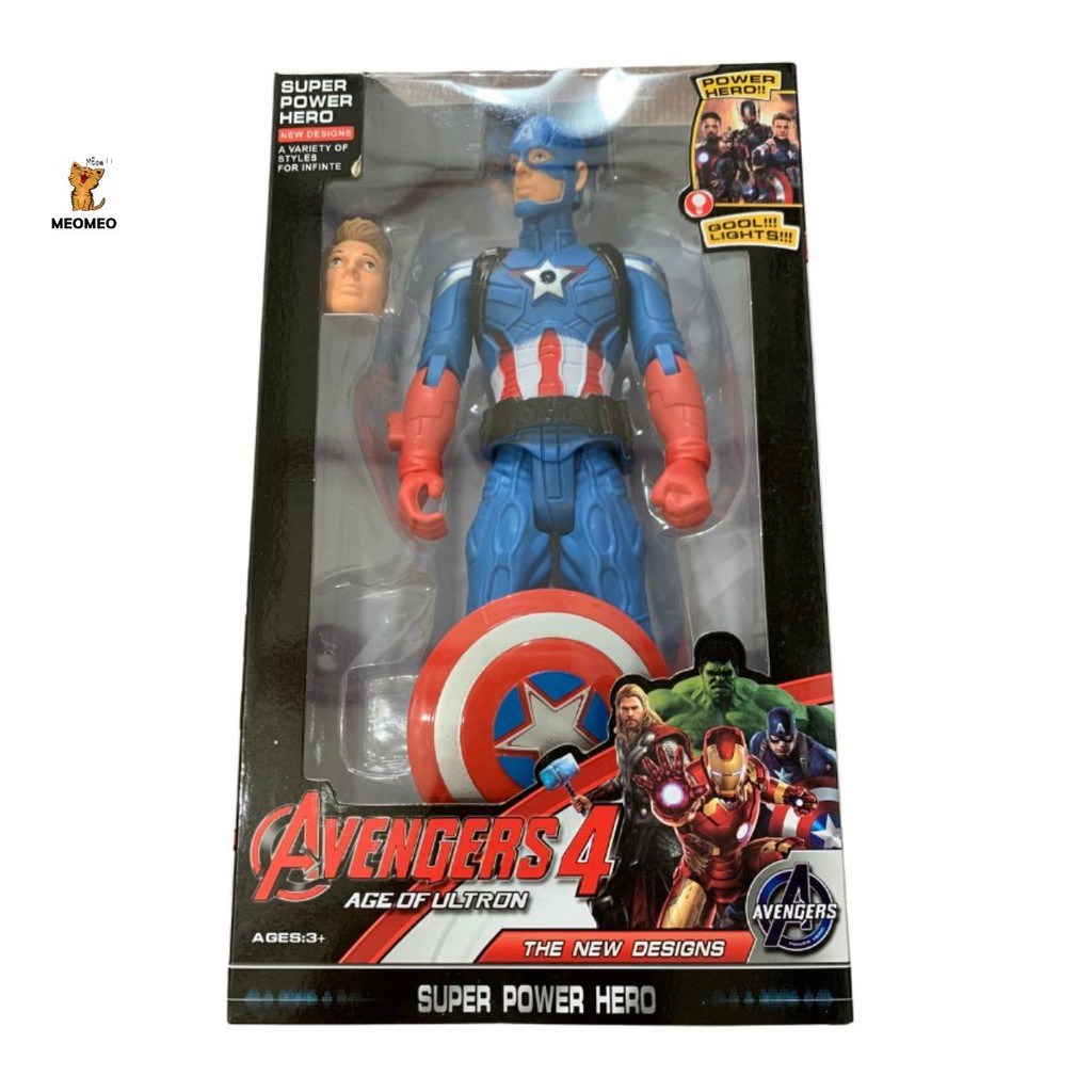 Đồ Chơi Mô Hình Siêu Anh Hùng CAPTAIN AMERICA - Đội Trưởng Mỹ, Cao 27cm, Đèn LED Lấp Lánh, Siêu Bền - MEOMEOSHOP2021