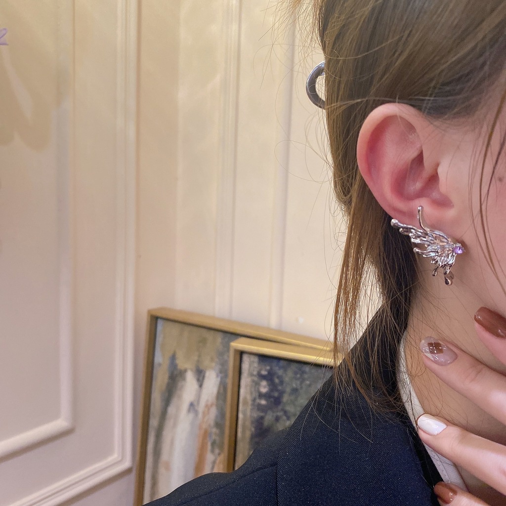 Bông Tai Hình Cánh Bướm Bằng Kim Loại Phong Cách Hàn Quốc Dễ Phối