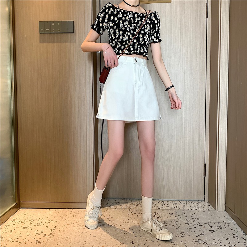 chân váy jean Dáng Chữ A Lưng Cao Thiết Kế Xẻ Tà Cá Tính | BigBuy360 - bigbuy360.vn