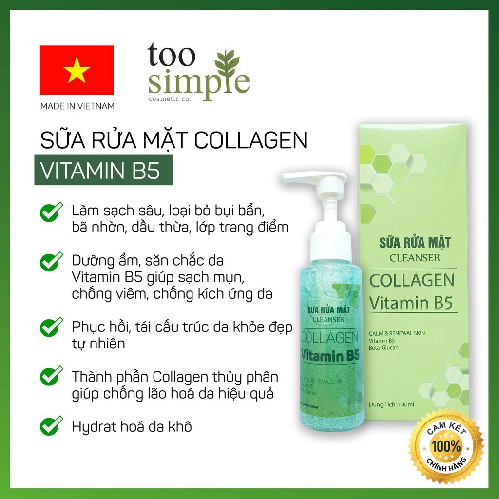 Sữa rửa mặt Collagen Vitamin B5 Too Simple 50ml