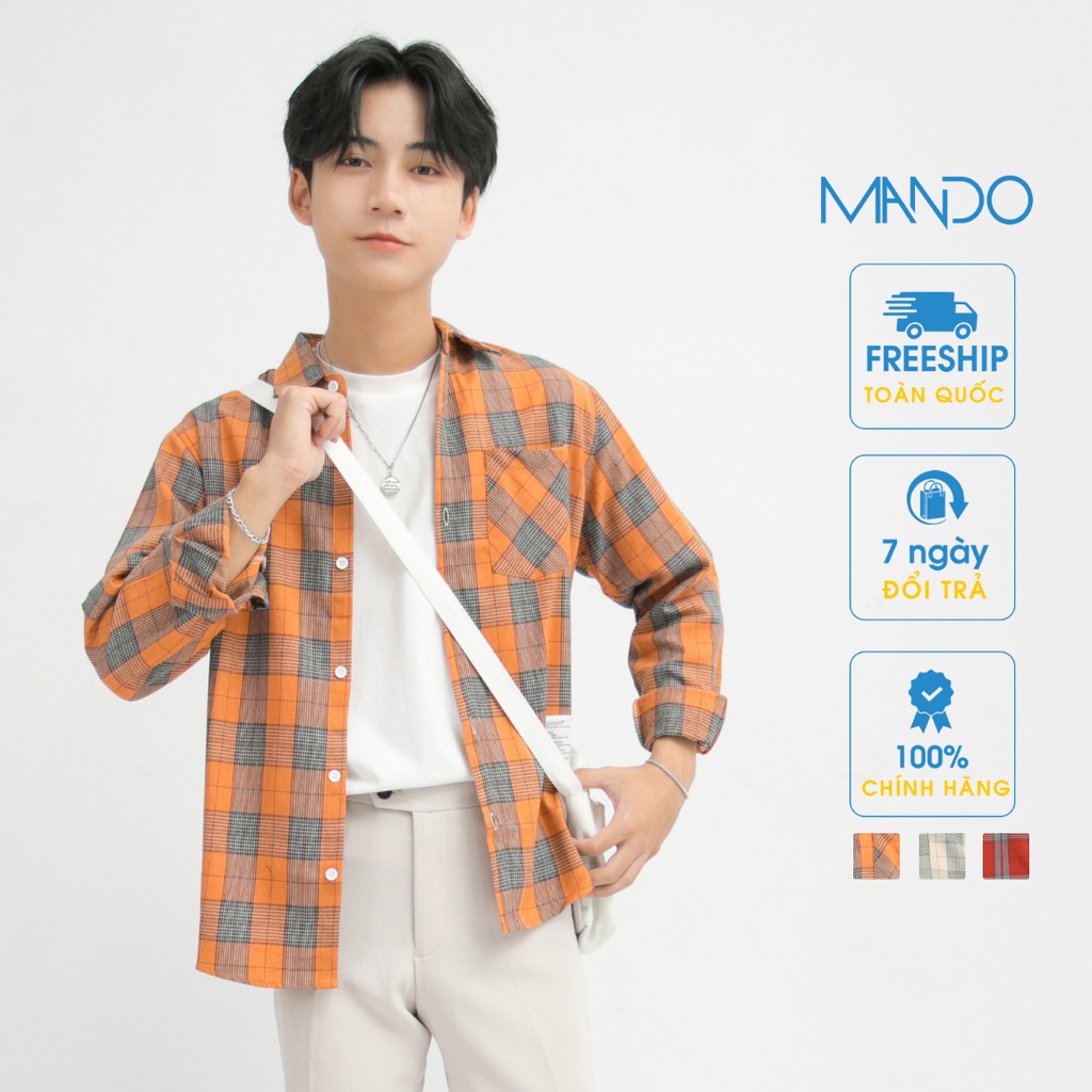 Áo Sơ Mi Nam MANDO Họa Tiết Kẻ Caro Dài Tay Form Rộng 3 Màu Vải Cotton Phong Cách Hàn Quốc Trẻ Trung Thời Trang ACB40 -