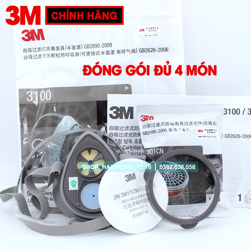 [CHÍNH HÃNG] Mặt Nạ Phòng Độc 3M 3200 + Phin Lọc 3M 3301CN + Bông Lọc 3M 3N11CN + Lắp giữ bông lọc 3M 385CN.