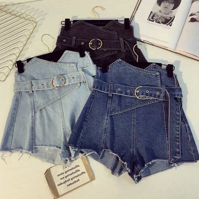 Có bigsize - Quần short cạp cao kèm thắt lưng gấu rách siêu xinh 2019