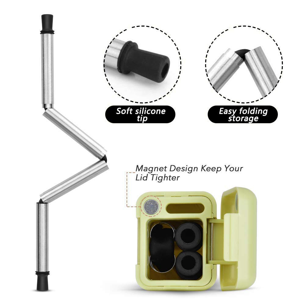 Ống hút gấp gọn bảo vệ môi trường Final Straw ống gấp gọn từ kim loại và cao su bảo vệ môi trường