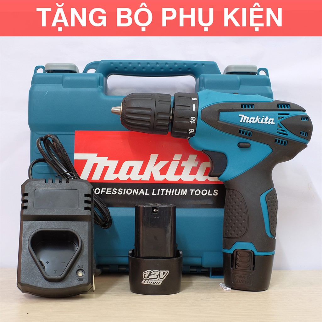 MÁY KHOAN MAKITA 12V - KÈM BỘ PHỤ KIỆN 24 CHI TIẾT - MÁY BẮT VÍT MAKITA - MÁY KHOAN PIN 12V -  2PIN - 100% LÕI ĐỒNG