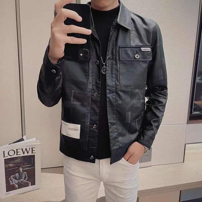 Áo khoác da nam hàn quốc cao cấp cổ bẻ áo khoác da nam mùa đông hai lớp lót nỉ Mensons AKD01