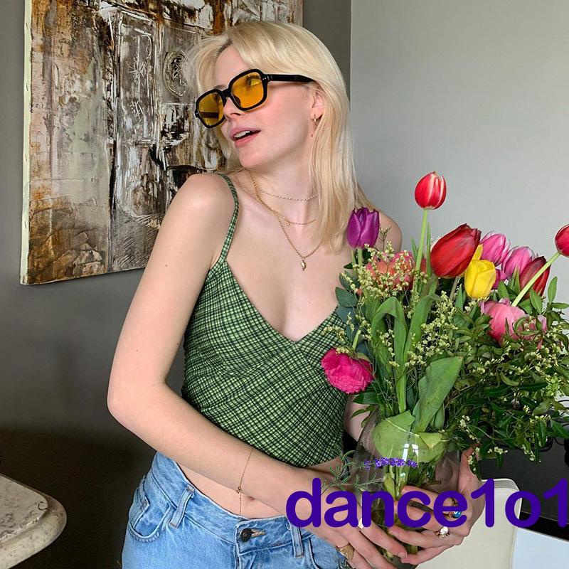 Áo hai dây nữ phối màu tương phản thời trang phong cách vintage