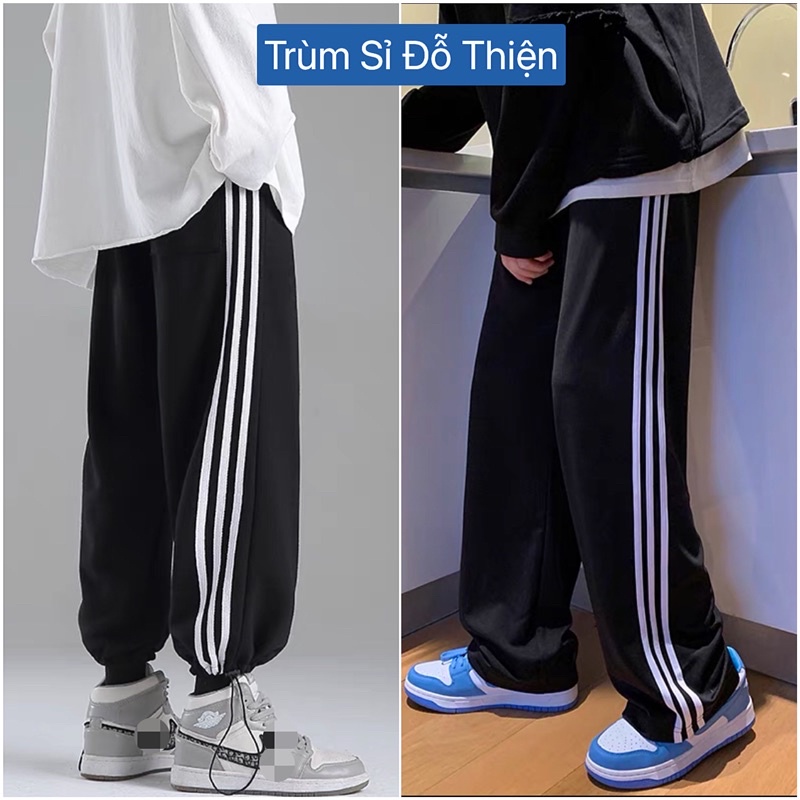 Quần dài nam Unisex ống rộng 3 sọc dây rút gấu mặc 2 kiểu jogger và ống suông mặc nhà thể thao phong cách siêu ngầu