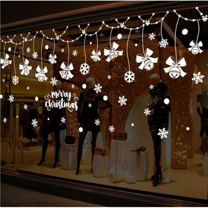 Decal Trang Trí Noel Rèm dâu Nơ Chuông trắng