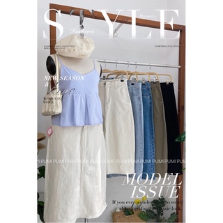 Chân váy midi jean nữ 2 túi trước nhiều màu 3 size SML Pumi