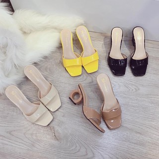 Guốc nữ gót 5cm quai ngang da pu mềm kiểu dáng xỏ tiện lợi đế chữ o thời trang