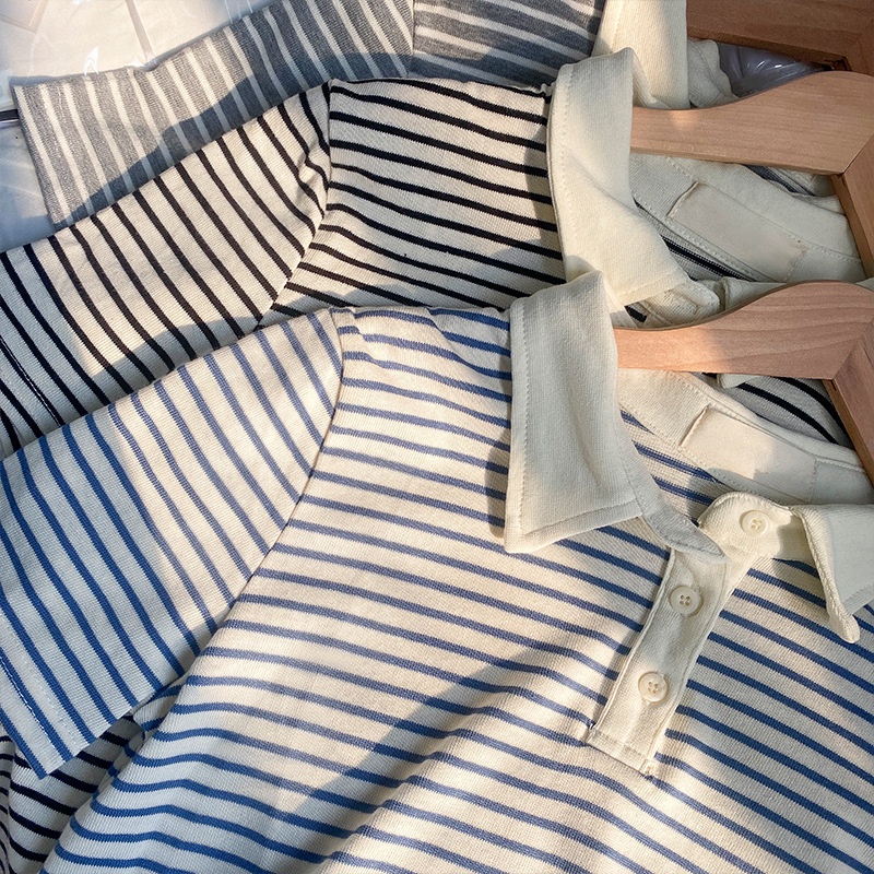 Áo polo IELGY ngắn tay họa tiết kẻ sọc phong cách thời trang Hong Kong