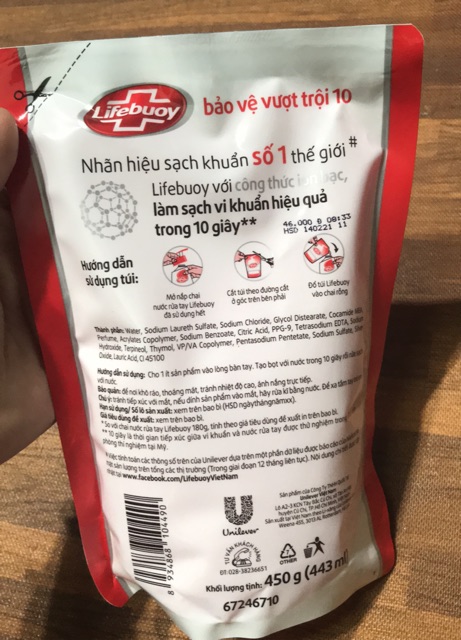 Túi nước rửa tay Lifebuoy bảo vệ vượt trội 450g