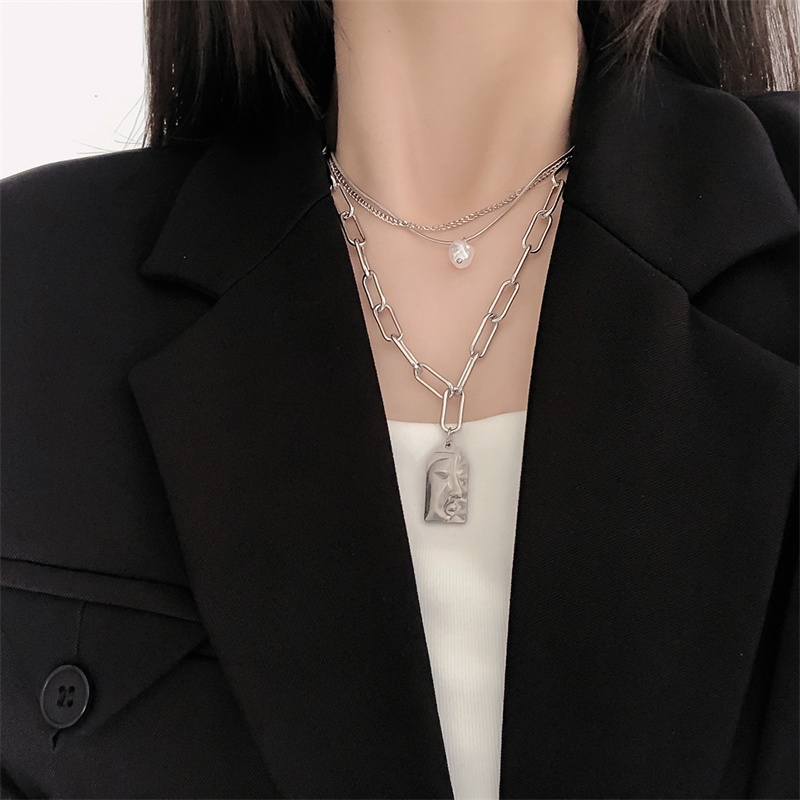 Dây Chuyền Thép Titan Mặt Hình Khuôn Mặt Trừu Tượng 3D Phong Cách Âu Mỹ G012