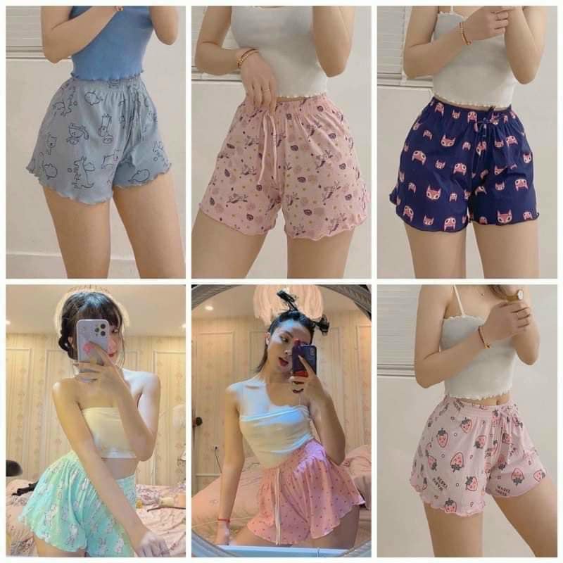 Quần đùi nữ mặc nhà in hình ngộ nghĩnh quần short nữ chất thun mỏng thoáng mát họa tiết hoạt hình ngộ nghĩnh
