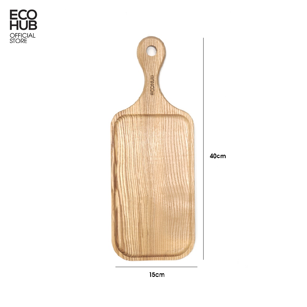 Khay gỗ Decor có tay cầm ECOHUB, Khay gỗ Óc Chó / Tần Bì tự nhiên (40x15cm)