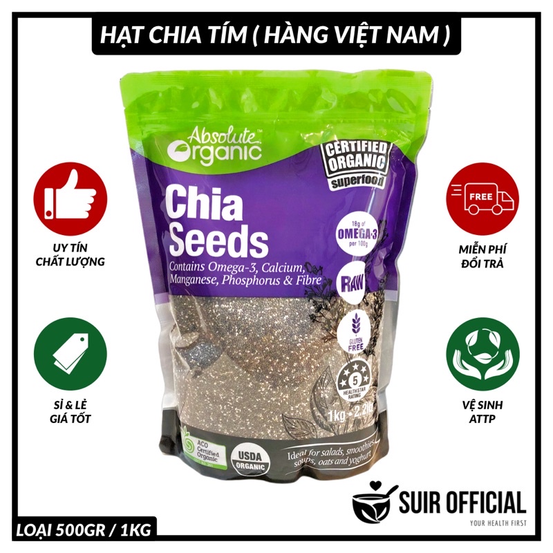 Hạt Chia Hữu Cơ ( Chia Seeds ) Hàng Việt Nam / Gói Màu Tím ( 1KG ) / Hàng Tự Chiết ( 500GR )