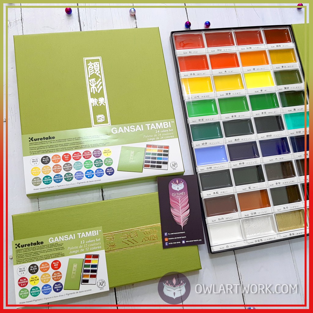 [CÚ TUYẾT] Màu Nước Gansai Tambi Kuretake Truyền Thống Nhật Bản 12, 18, 24, 36, 48 Màu