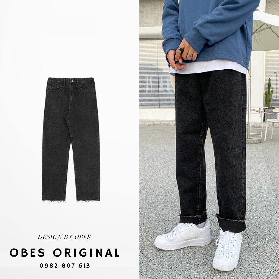 Quần jeans đen ống rộng nam nữ , phong cách Hàn Quốc , vải không co dãn , dáng quần baggy unisex cho học sinh sinh viên