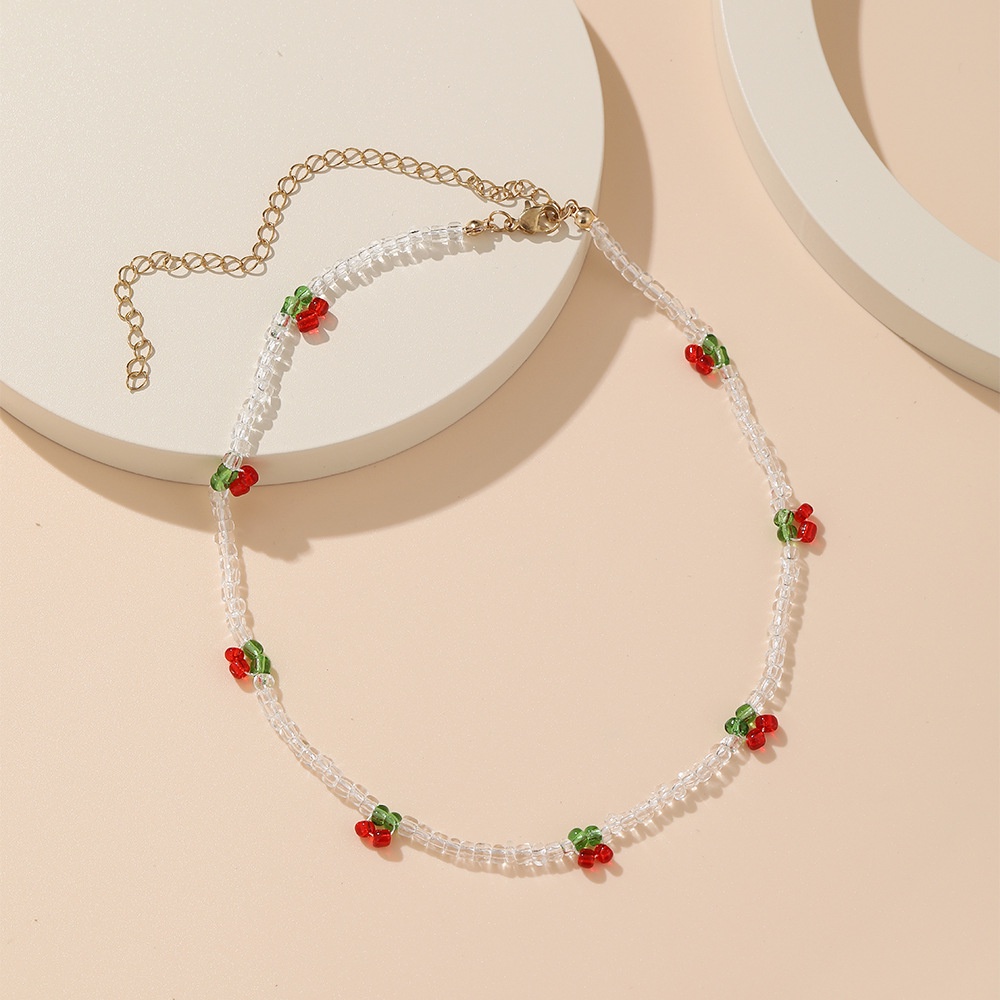 Vòng cổ Choker đính hạt nhựa Resin trong suốt hình quả Cherry dễ thương phong cách Bohemian thời trang mùa hè cho nữ