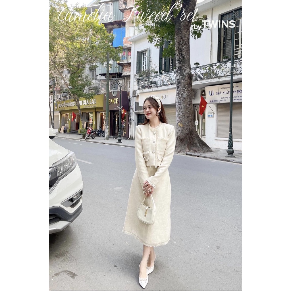 Camelia tweed - Skirt (Chân váy dạ tweed kem dáng dài by Twins)