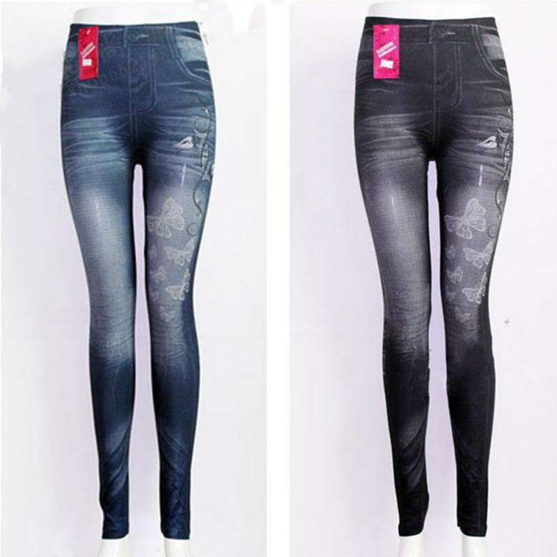 Quần legging giả jean in hình bướm nhiều màu sắc thời trang xinh xắn cho nữ