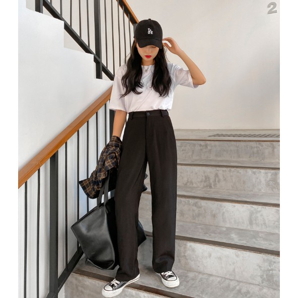 Quần vải suông ống rộng - Quần ống sớ nữ khuy cạp cao LE14 | BigBuy360 - bigbuy360.vn