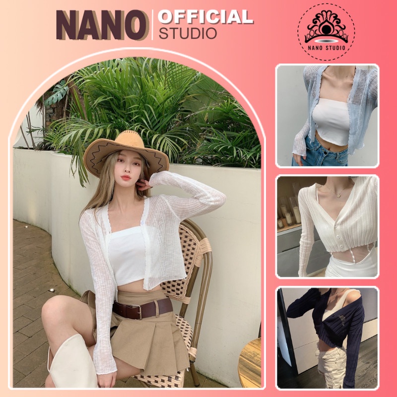 ÁO KHOÁC NHẸ 🌼NANO Studio🌼LEN MỎNG CARDIGAN GÀI NÚT cao cấp 2021 mùa hè Siêu Nhẹ Hàng nhập QC phối váy