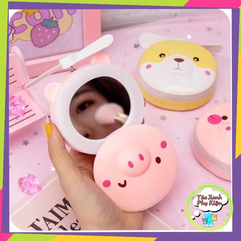 Quạt tích điện kèm gương hình heo hồng dễ thương