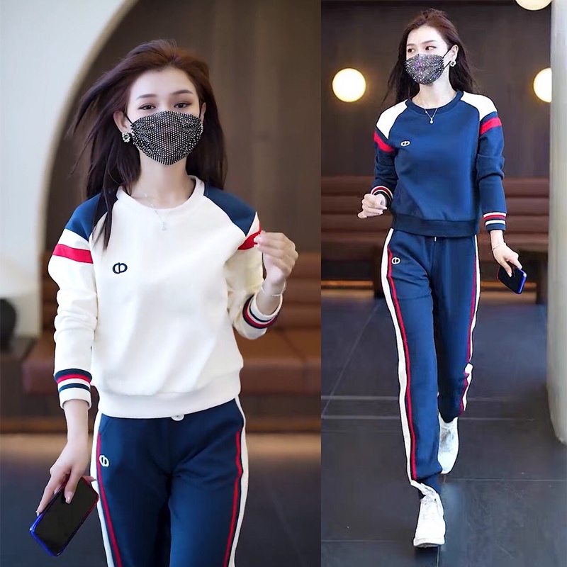 Bộ thu đông nữ chất đẹp, bộ nỉ nữ không bai xù quần kẻ sọc