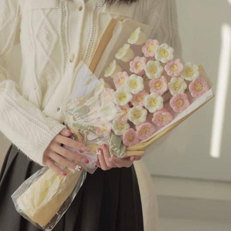 Bó Hoa Giả Đan Tay Thủ Công Diy Dùng Làm Quà Tặng Valentine / Bạn Gái