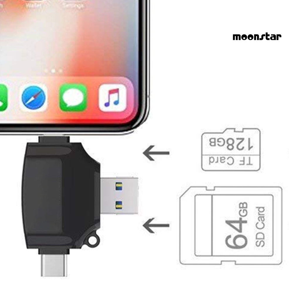 MO 4 in 1 Multifunction USB Type C TF Card Reader Adapter for iOS Android Phone