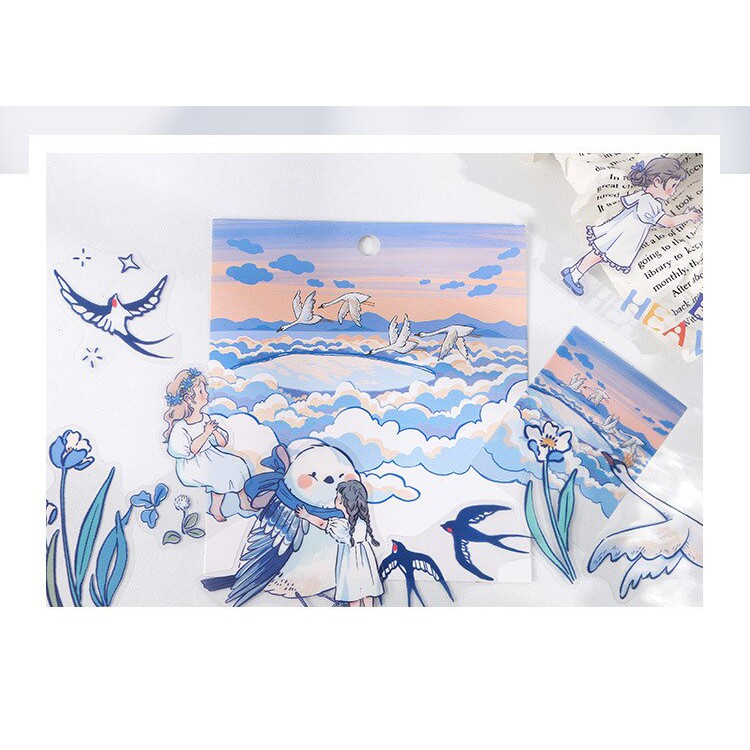 Set 2 tờ sticker màu xanh dễ thương trang trí đa dụng