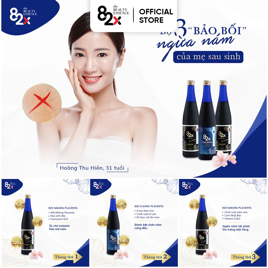 Bộ 3 "BẢO BỐI" Của Mẹ Sau Sinh, Combo 3 Chai 82x: Sakura Placenta + Placenta + Sakura Placenta (500ml/Chai) Nhật Bản