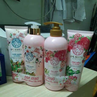 Combo Dầu Gội Mềm Mượt Purite By Provence Hoa hồng 650ml tặng kèm dầu xả 150ml