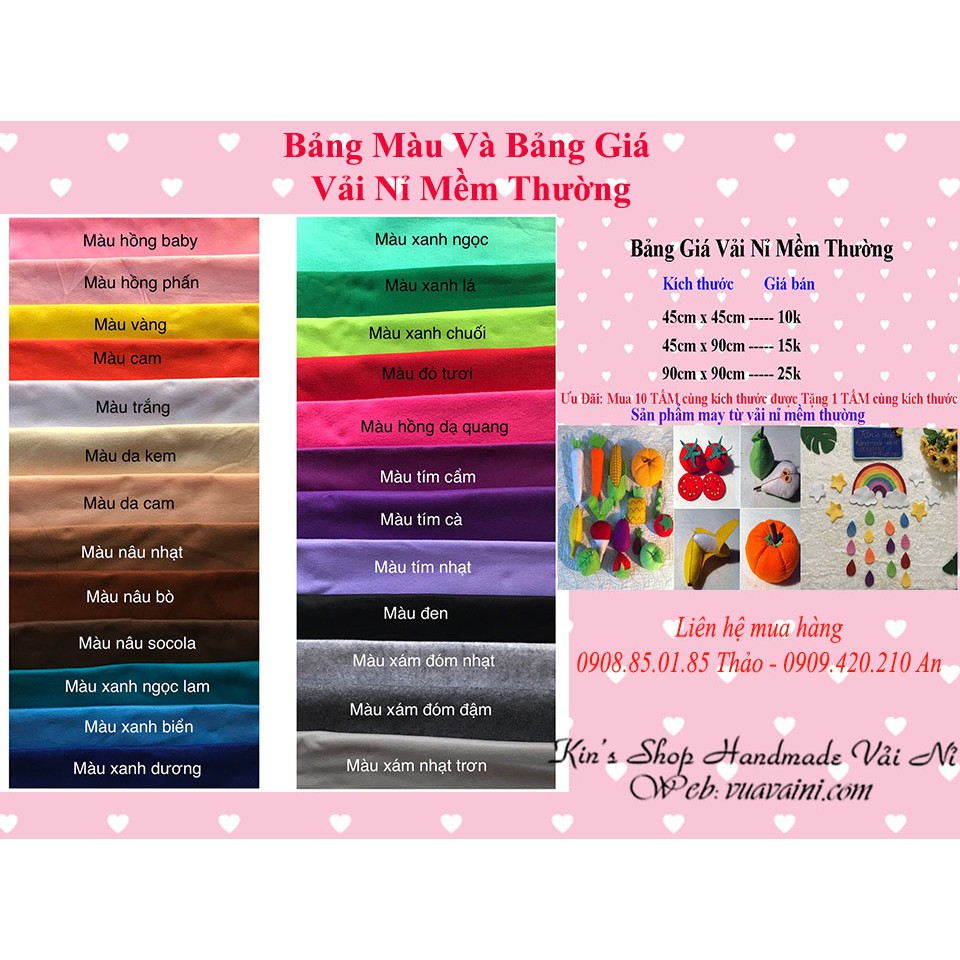 MUA 10 TẶNG 1-Vải Nỉ Mềm chuyên dùng làm đồ chơi handmade, con thú và rau củ quả giúp bé vừa học vừa chơi