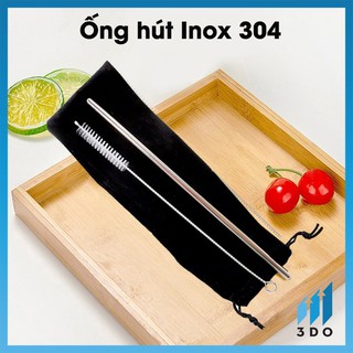 Ống hút inox 304 dài, se viền đảm bảo an toàn 3DO tặng kèm túi và cọ rửa