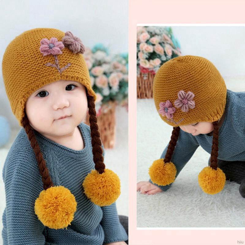Mũ trùm đầu dệt kim đính hoa dễ thương cho bé